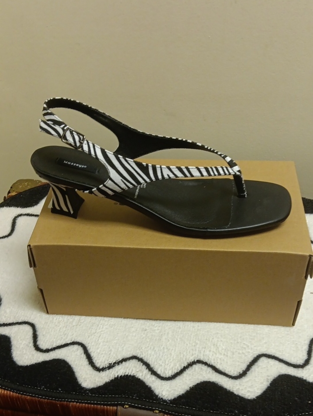 Matisse Zebra-Print Slingback Thong Heel in Black and White